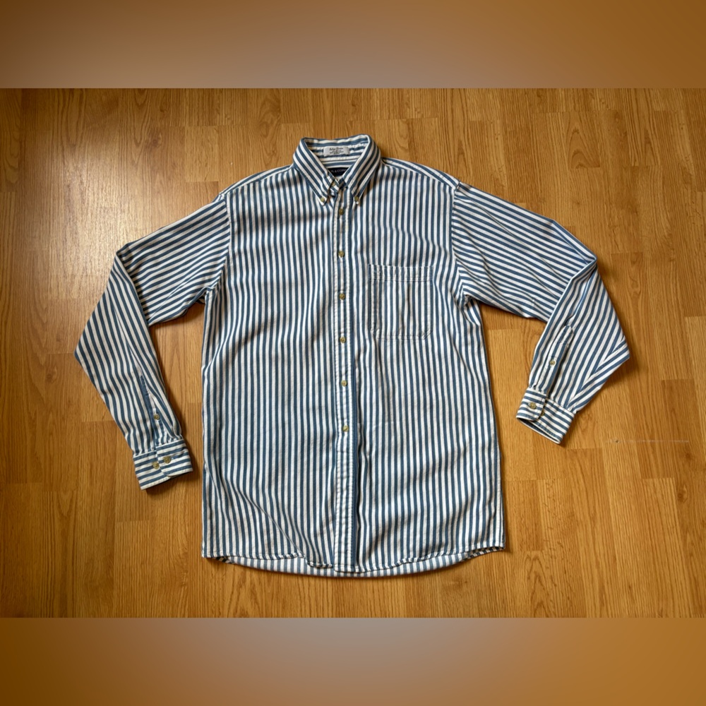 Vintage Indigo Denim 100% Cotton Striped Long Sleeve Button Down Shirt Large EUC